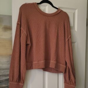 Rust Crew Neck Top with Balloon Sleeves